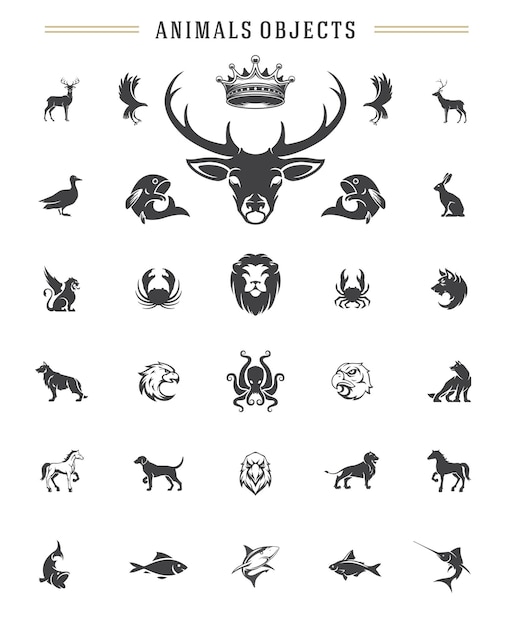 Vektor tiere silhouetten objekte vektor-design-elemente-set