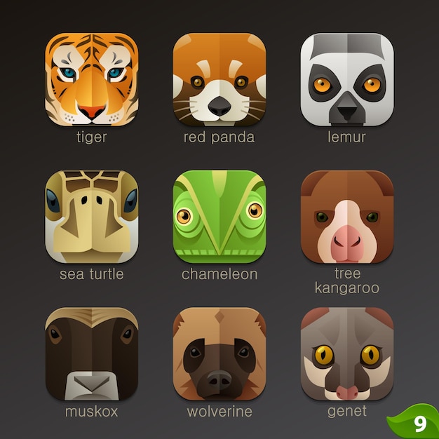 Tiergesichter für app icons set 9