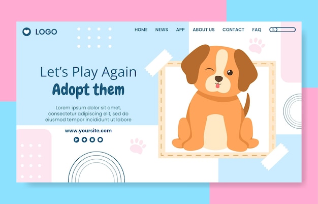 Tierheim Social Media Landing Page Template Flat Dog Cartoon Hintergrund Illustration