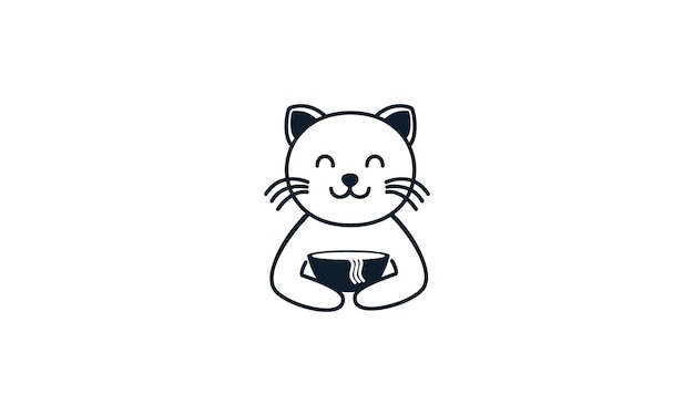 Tierische haustiere katze kitty kätzchen mit nudelschüssel zeichnet logo-vektor-icon-design