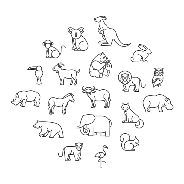 Tierische symbole vektor-gliederung-icon-set wildtiere