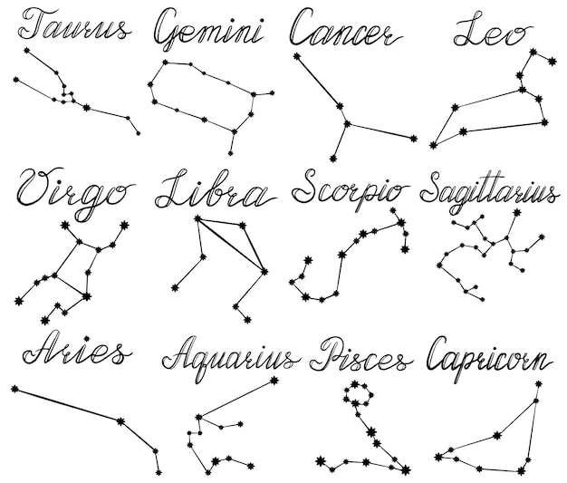 Vektor tierkreiskonstellationen vektorumrissillustrationen eingestellt