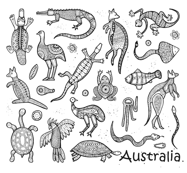 Tierzeichnungen im australischen stil der ureinwohner