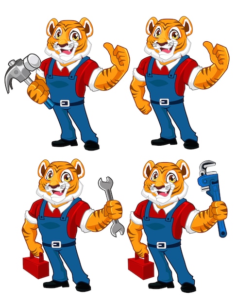 Vektor tiger arbeiter cartoon set