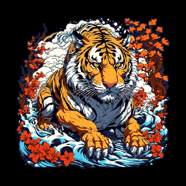 Tiger-Blumenhintergrund-Vektorillustration