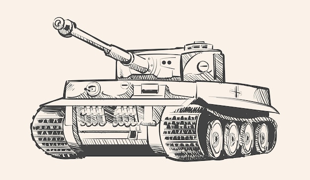 Tiger Deutscher Panzer aus der Zeit des Zweiten Weltkriegs Skizze