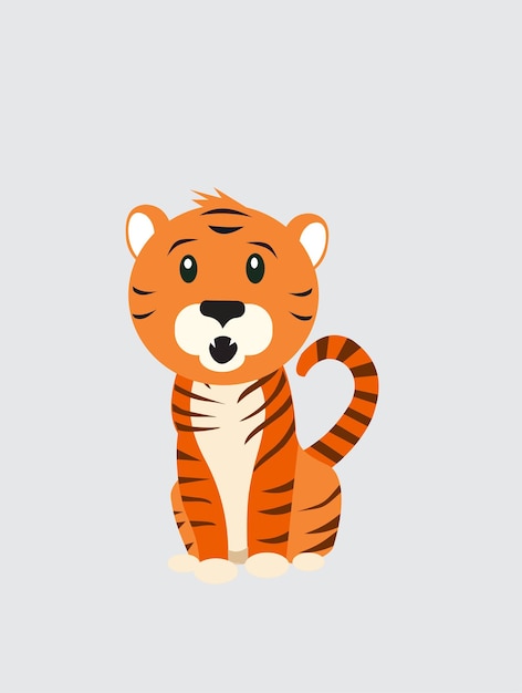 Vektor tiger illustration flach hinsetzen und lustiges gesicht