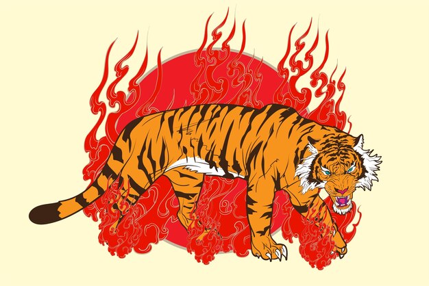 Vektor tiger-illustrationsdesign für sukajan ist ein gemeines japanisches traditionelles tuch oder t-shirt