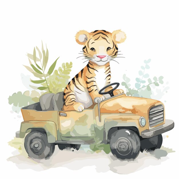 Vektor tiger in einem auto-design-zoo-konzept