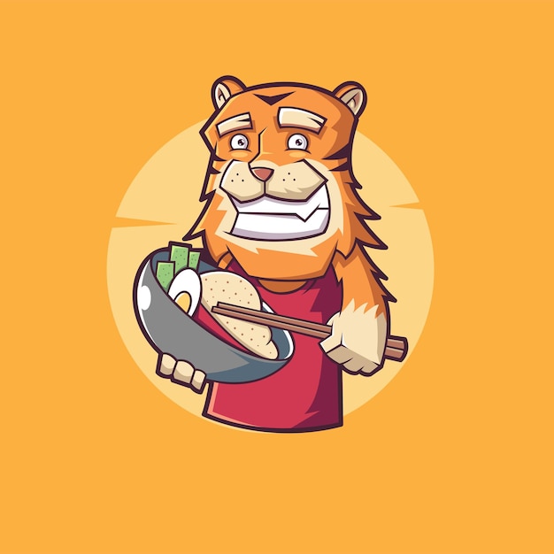 Tiger mit Reisschüssel-Maskottchen-Illustration