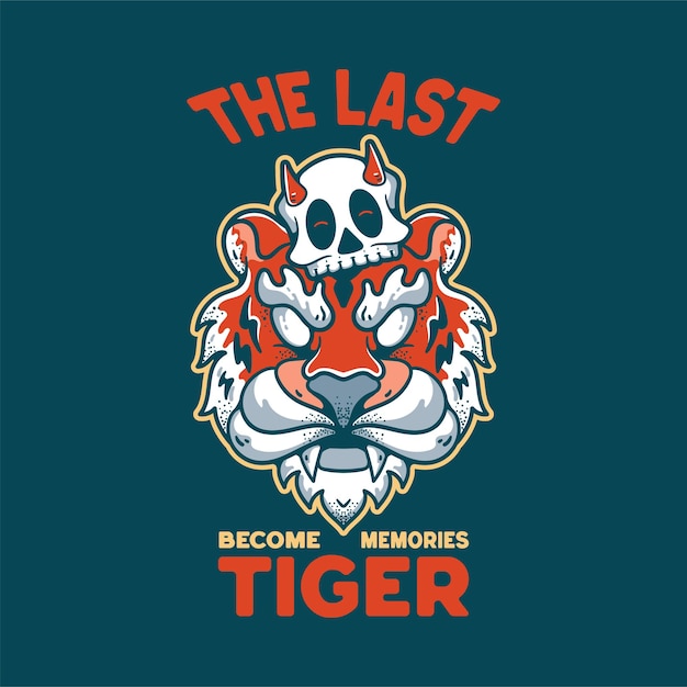 Vektor tiger mit totenkopf illustration charakter vintage-stil für t-shirts