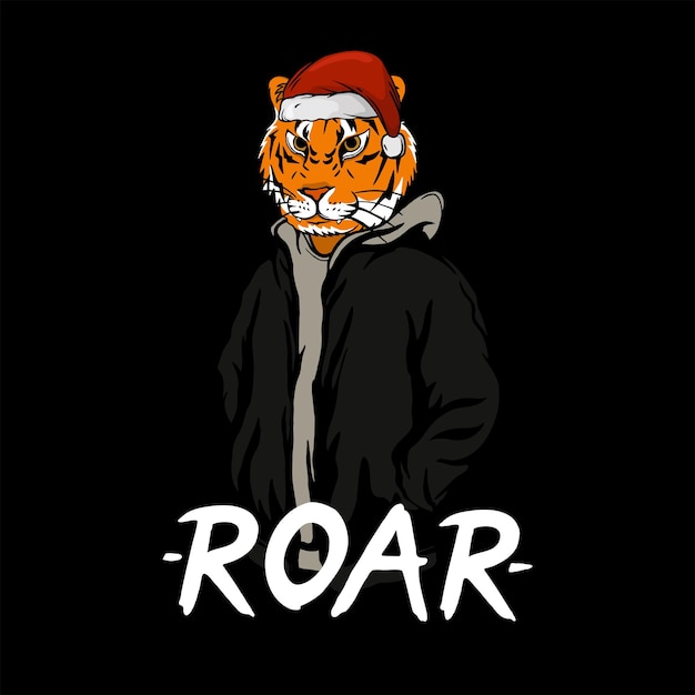 Vektor tiger mit weihnachtsmütze für t-shirt-design