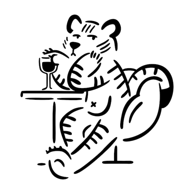 Vektor tiger sitzt im stuhl mit einem glas wein symbol des neuen jahres 2022 2034 abstrakte kunst