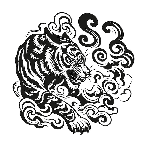 Vektor tiger-tattoo-illustration im asiatischen stil