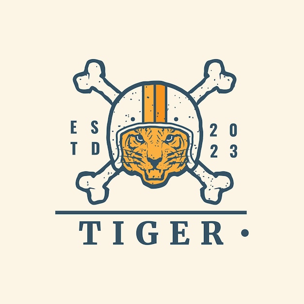 Tigerkopf mit helm vintage logo tier t-shirt emblem biker retro club