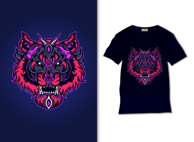 Tigerroboterillustration mit t-shirt design, hand gezeichnet