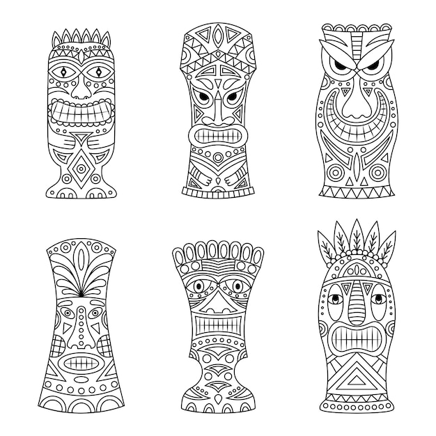 Tiki idole icon set.