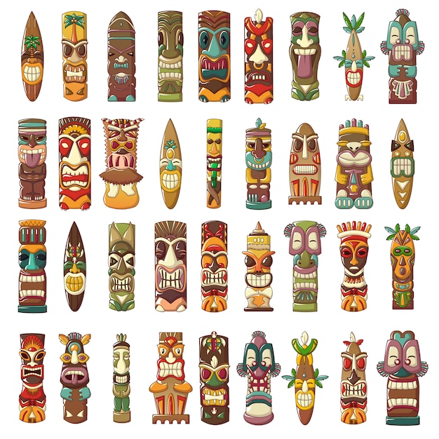 Tiki idole icon set