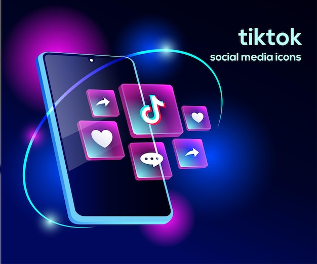 Tiktiok social media icons mit smartphone-symbol