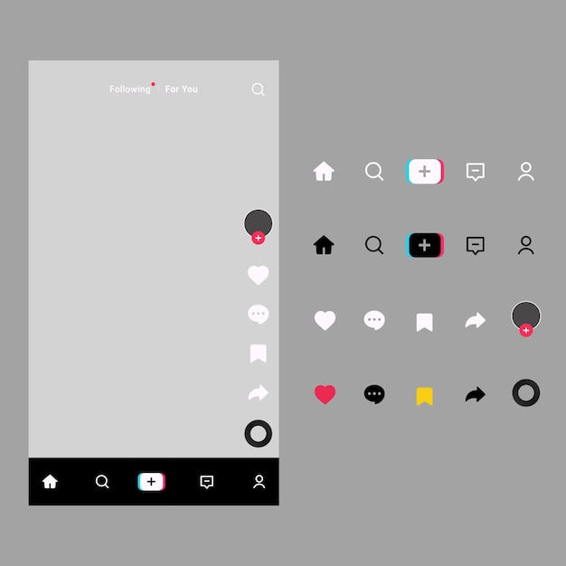 Tiktok-Feed mit eingestellten Symbolen und Benachrichtigungen