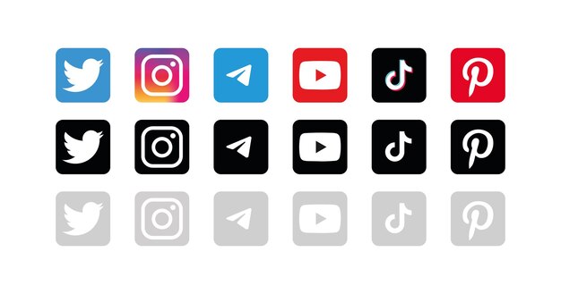 Vektor tiktok instagram snapchat twitter youtube linkedin logo loine icon logotyp der besten sozialen netzwerke und anwendungen für das internet logotyp der besten sozialen netzwerke