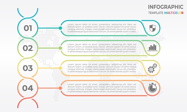 Timeline infografik 4 optionen, dünne linienart.