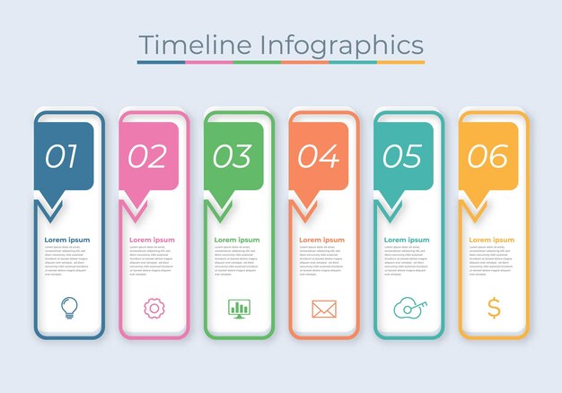 Timeline Infografik Design Marketing Icon Diagramm Visualisierung von Geschäftsdaten mit Schritten oder Prozessen