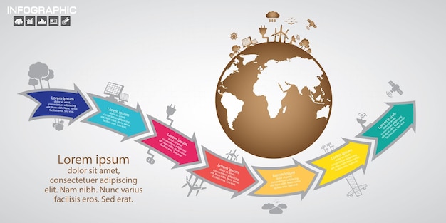 Timeline-Infografik-Designvorlage mit 7 Optionen Prozessdiagramm-Vektor-eps10-Illustration