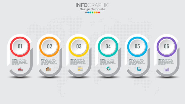 Timeline-Infografik-Vorlage mit 6-Elementen-Workflow-Prozessdiagramm.
