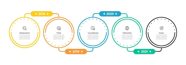 Timeline-infografik-vorlagen-etikettendesign mit dünner linie und kreisen