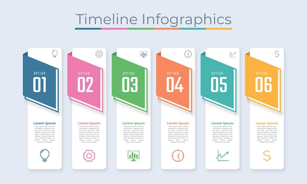 Timeline infografiken design marketing-icons visualisierung von geschäftsdaten mit schritten oder prozessen