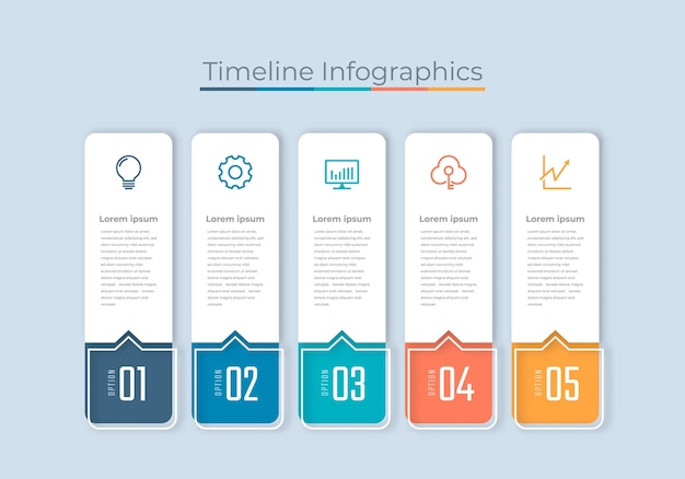 Timeline Infografiken Design Marketing-Symbole Workflow-Diagramm Geschäftsdatenvisualisierung mit Schritten