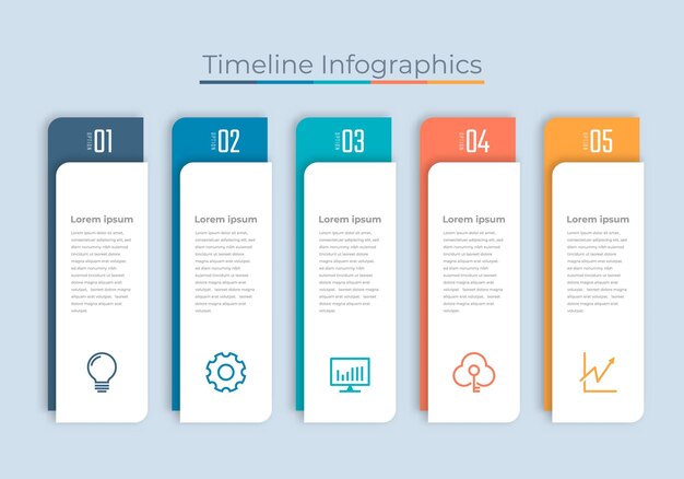 Timeline Infografiken Design Marketing-Symbole Workflow-Diagramm Geschäftsdatenvisualisierung mit Schritten
