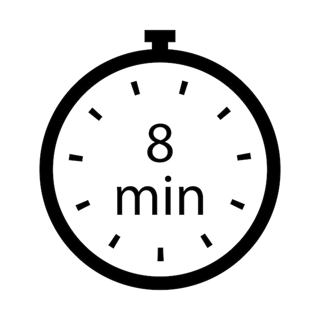 Timer 8-Minuten-Liniensymbol Zeit Stoppuhr Wecker laufen Sekunde Geschwindigkeit Stunde Minute Rekord Sport Kochen Vektor-Symbol für Unternehmen und Werbung