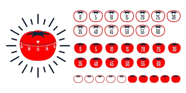 Vektor timer pomodoro. pomodoro zeitmanagement-technik - küchentimer