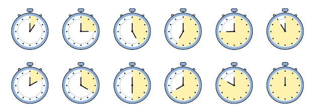 Timer uhr stoppuhr isoliert set icons label kochzeit vektor-illustration