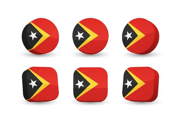 Timor-Leste-Flagge 3D-Vektor-Illustration Schaltfläche Flagge von Osttimor isoliert auf weiss