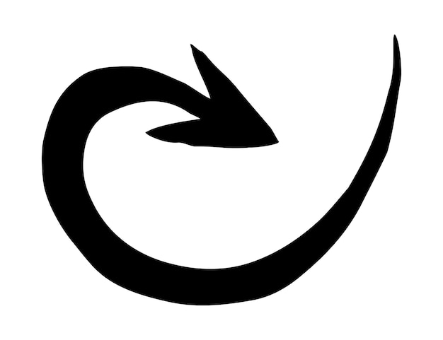 Vektor tinte pfeil gekrümmtes symbol handgemalt mit pinsel in swoosh wunderbarer stil isoliert auf weißem hintergrund vektor-illustration