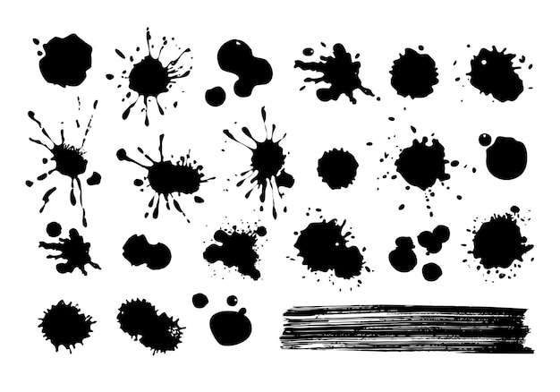 Vektor tintenflecken verschütten spritzer und pinselstriche isoliert auf weißer vektorillustration