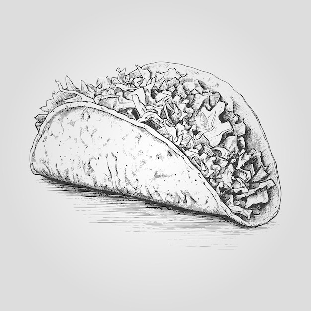 Tintenskizze gezeichnetes Taco-Food-Element für Menü- oder Schilddesign-Vektorillustration