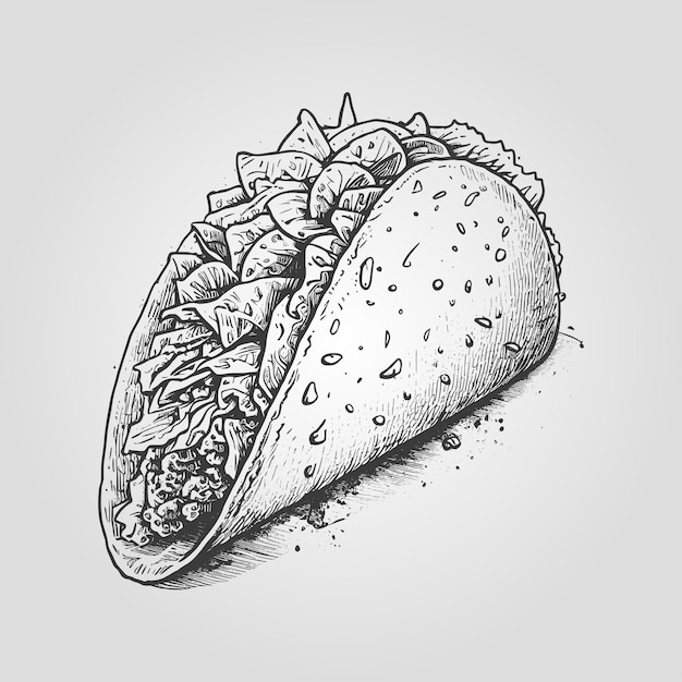 Tintenskizze gezeichnetes Taco-Food-Element für Menü- oder Schilddesign-Vektorillustration