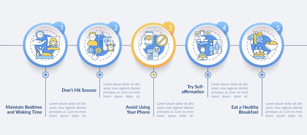 Tipps zum erstellen einer infografik-vorlage mit blauem kreis für die morgenroutine
