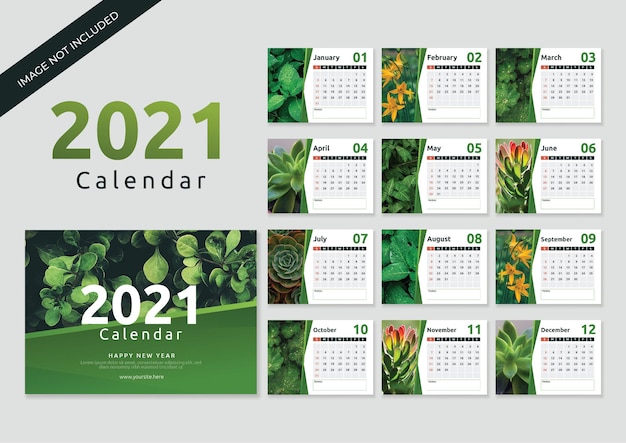Tischkalender 2021 vorlage mit blumenkonzept