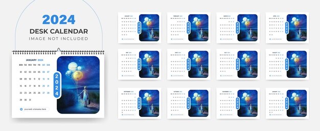 Vektor tischkalender 2024 oder corporate businessplan tischkalender 2024