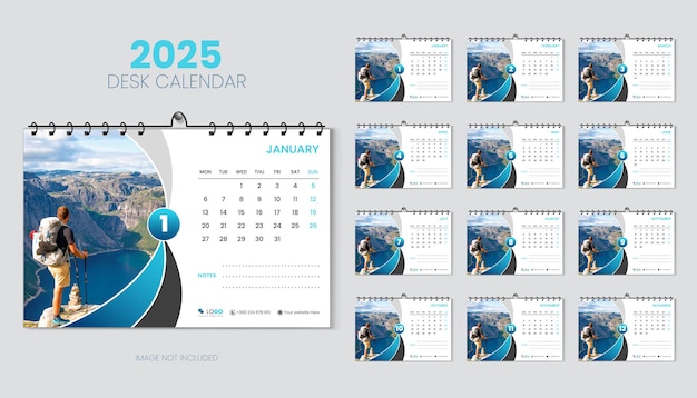 Tischkalender-Designvorlage für ein frohes neues Jahr 2025
