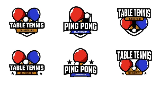Tischtennis-Sportkollektionen im Abzeichen- oder Emblem-Stil