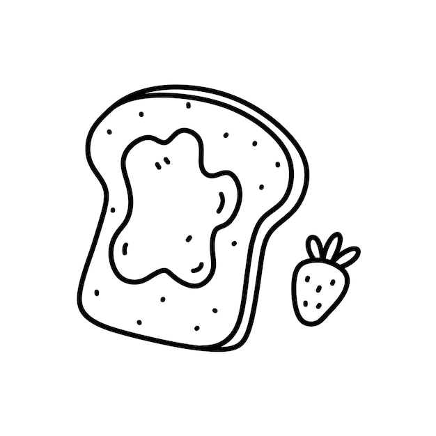 Toast mit erdbeermarmelade isoliert auf weißem hintergrund, handgezeichnete doodle-illustration