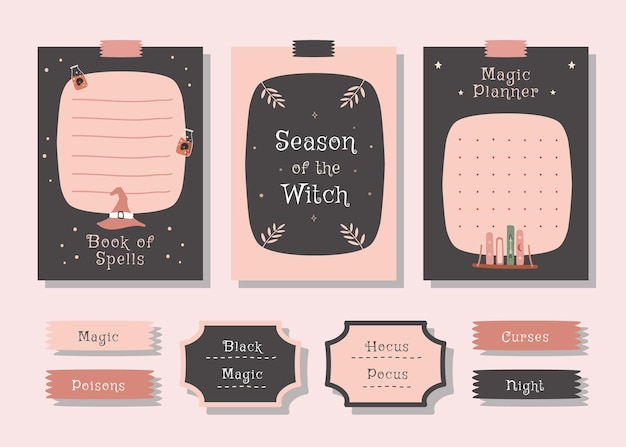 Vektor todo-listen-planer-set mit niedlicher illustrations-halloween-themengrafik für journaling und aufkleber