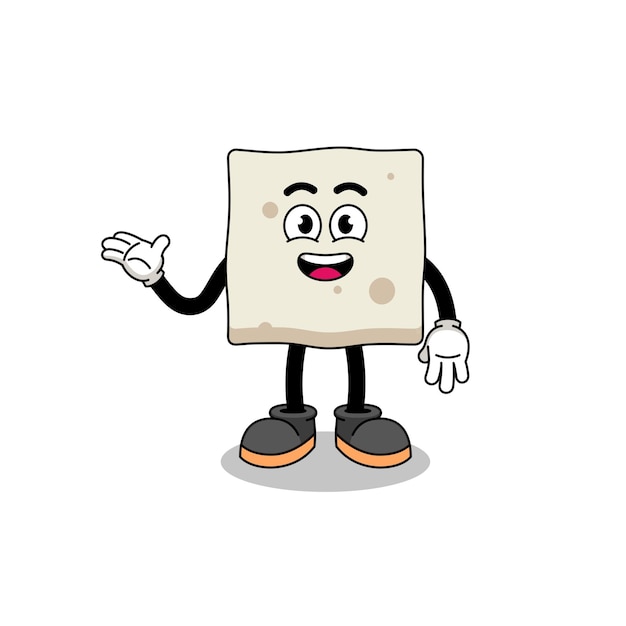 Tofu-Cartoon mit Willkommens-Pose-Charakter-Design