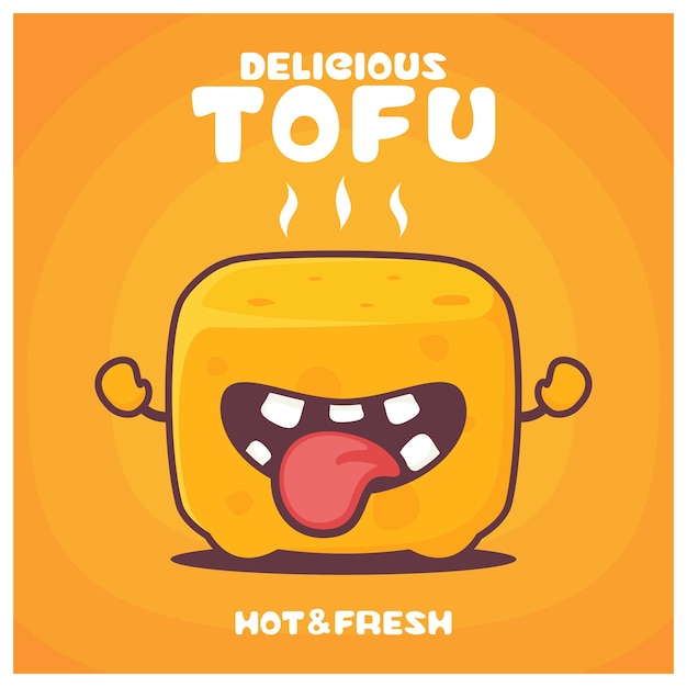 Tofu-cartoon-naturkost-vektorillustration